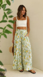 Women Summer Beach Vacation Pants High Waisted Wide Leg Pants Printed Loose Flowy Palazzo Lounge Trousers