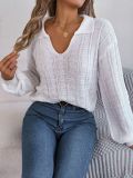 Casual Solid Color Lapel Plaid Knitted Pullover Women's Sweaters 2023