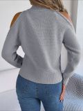 Casual Cold Shoulder Turtleneck Hollow-out Long Sleeved Knitted Pullover Sweater