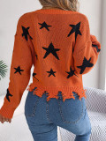 Women Casual V-Neck Star Long Sleeve Knitting Sweater