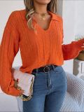 Casual Solid Color Lapel Plaid Knitted Pullover Women's Sweaters 2023
