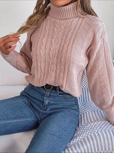 2023 Autumn/Winter Casual Turtleneck Twist Long Sleeve Knitted Pullover Sweater Amazon Women's Clothing