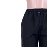 Womens Cargo Pants Drawstring Elastic Waist Baggy Fit Pants Y2K Parachute Pants with Multiple Pockets