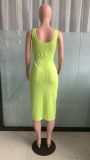 Solid Color Sleeveless Sling Hollow Sexy Knitted Midi Dress