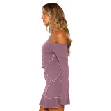 Solid Color Reverse Edge Design Off Shoulder Skirt Set