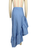 Casual Striped Print Patchwork Asymmetrical Regular High Waist Conventional Full Print Skirt