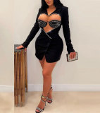 Sexy Hot Drill Bra And Heart Hollow Out Blazer 2 Piece Set