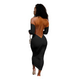Solid Color Off The Shouder Backless Maxi Woman Dress