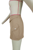Solid Color Zipper Casual Tooling Mini Skirt