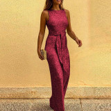 Casual Solid Color Round Neck Sleeveless Glitter Jumpsuits