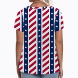 Women's T-shirt Button Printed Pattern American Flag