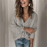 Women's Fashion Crochet Hollow V-neck Single-breasted Cashmere Knitted Cardigan