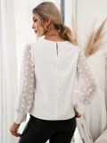 Women Trendy Balloon Sleeve Blouses Dressy Jacquard Polka Dot Sheer Solid Casual Crewneck Shirts Elegant Cozy Loose Fit Tops