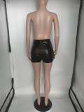Casual Solid Leather Hot Shorts