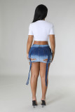 Kadia Ripped Ribbon Denim Mini Skirt