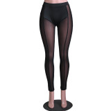 Black Sexy Perspective Knitting Mesh High Waist Tight Casual Pants