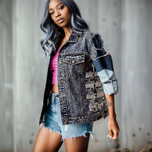 Casual Denim Print Vest Jackets