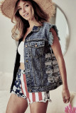 Casual Denim Print Vest Jackets