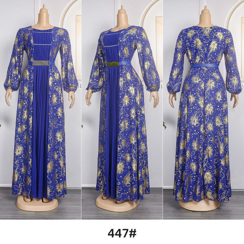 Luxury African Dresses For Women Clothing Long Sleeve Printed Floor Length Pleated Maxi Dress Chiffon Church Prom Dresses