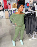 Green Women's Solid Color Long Sleeve Two Piece Sets