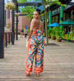 Casual Printed Strapless Wrapped Toop & Trousers