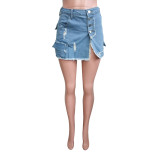 Nightclub Wear Ripped Pocket Split Denim Skirt