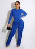 Women 2 Piece Outfits Tassel Fringe Long Sleeve Pants Set High Waisted Sweatsuit Clubwears Set