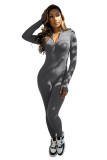Solid Color Pit Invisible Zipper Long Sleeve Thumbhole Jumpsuit