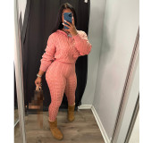 Winter Fashion New Hooded Long Sleeve Solid Color Top and High Waist Tight Pants Knitting Sweater Set