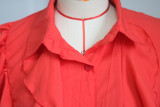 Women's Fashion High Low Hem Casual Ruffle Sleeve Shirt Dress Sunscreen