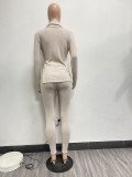Solid Color Turtleneck Pit Long Sleeve Pant Set