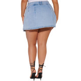 Casual Pleated Denim Bodycon Mini Skirt