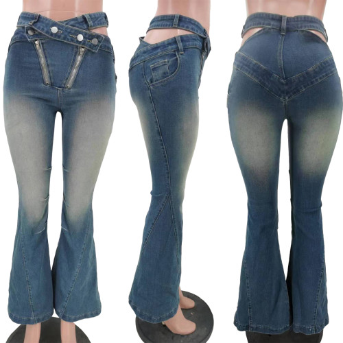 Trendy Zipper Flare Jeans