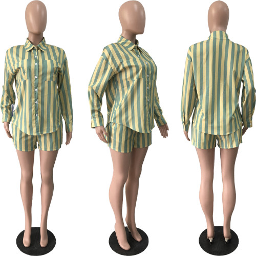 Autumn Fashion Loose Striped Shirt Two Piece Women's Clothing