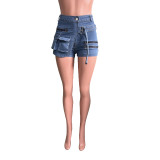 Stretch Denim Cargo Zipper Multi-Pocket Jean Shorts