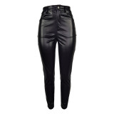 Ruched Leather Pants In Black