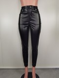 Ruched Leather Pants In Black