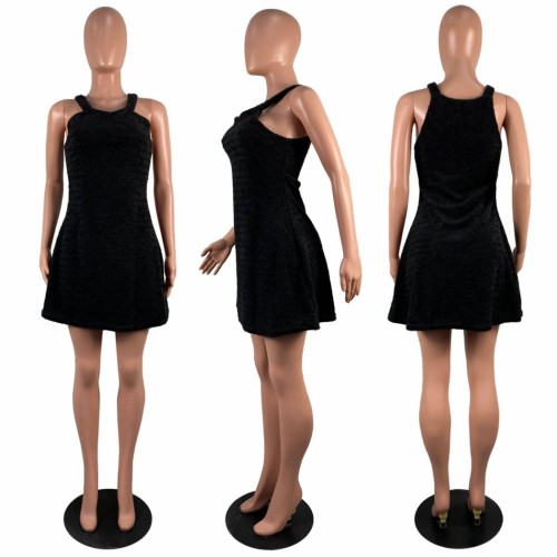 Sexy Straps Woolen Sleeveless Short Dress