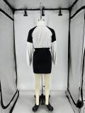 Two-Tone Jacket & Button Skirt Set