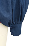 Fashion Denim Button Dolman Sleeve Backless Hollow Cardigan Top