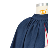 Fashion Denim Button Dolman Sleeve Backless Hollow Cardigan Top