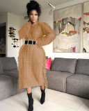 Winter Solid Color Long Sleeve Fringed Sweater Dress