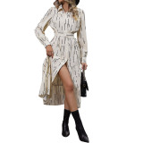 Amazon Lapel Shirt Dress 2023 Autumn Long Sleeve Buttoned Printed Dresses