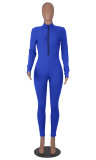 Solid Color Zip Ribbed Slim Fit Long Sleeve Athletic Jumpsuits