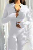 Solid Color Zip Ribbed Slim Fit Long Sleeve Athletic Jumpsuits