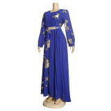 Muslim Dresses Women Fashion Kaftan Boubou Chiffon Dress Butterfly Print Long Sleeve Ankara Dashiki Party Gown