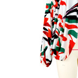 Fashion Buttoned Printed Cardigan Blouse Dolman Sleeve Top