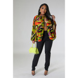 Fashion Buttoned Printed Cardigan Blouse Dolman Sleeve Top