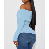 Women's Off Shoulder Long Sleeve Top Elegant Solid Color Blouse Streetwear