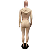 Solid Color Sweater Knitted Hoodie Trousers Two Pieces Set